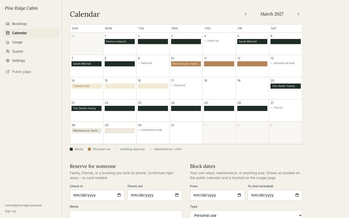 Screenshot of Rental booking system